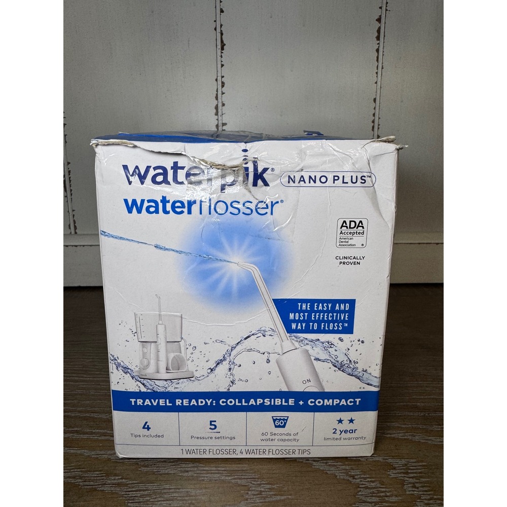 Waterpik Nano Plus Water Flosser White WP-320W Compact Travel Oral Irrigator